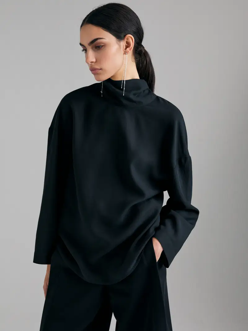 Blusa Con Sciarpina, Donna, Nero miniatura 3