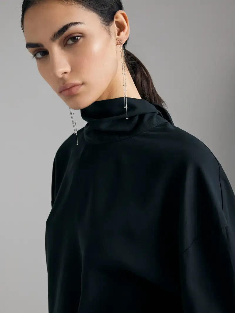 Blusa Con Sciarpina, Donna, Nero miniatura 4