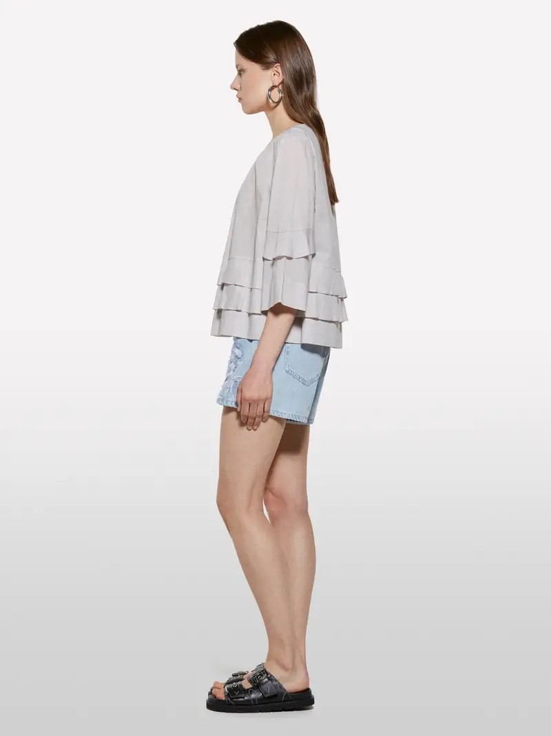 Blusa Grigia Con Balze, Donna, Grigio Chiaro miniatura 2