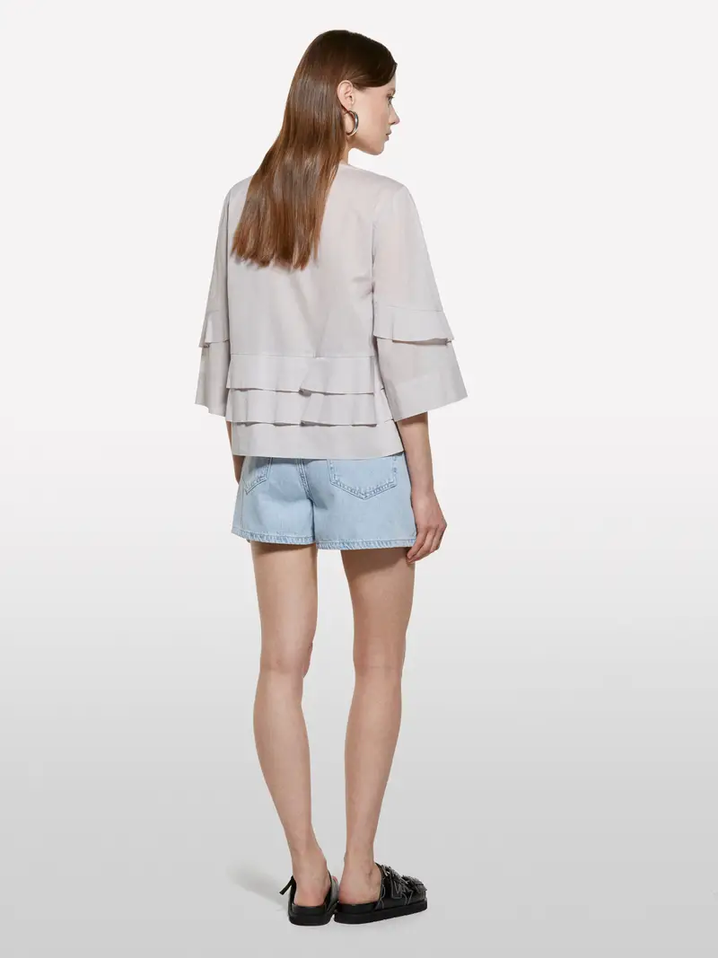 Blusa Grigia Con Balze, Donna, Grigio Chiaro miniatura 3