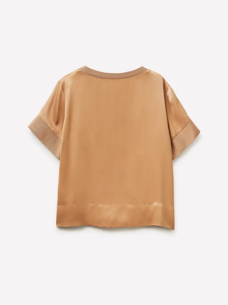 Blusa In Satin, Donna, Cammello miniatura 2