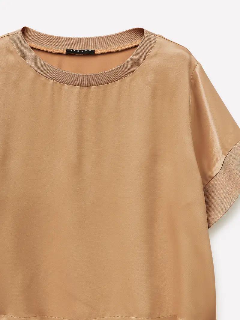 Blusa In Satin, Donna, Cammello miniatura 3