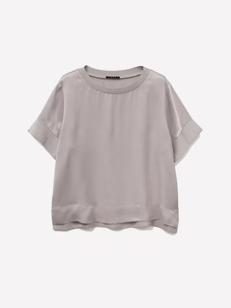 Blusa In Satin, Donna, Grigio Chiaro