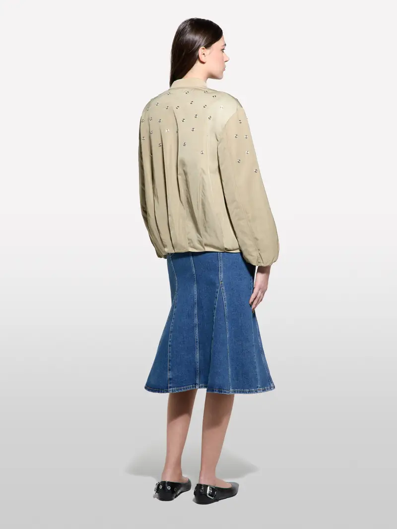 Bomber Over Fit Con Borchie, Donna, Verde Chiaro miniatura 3