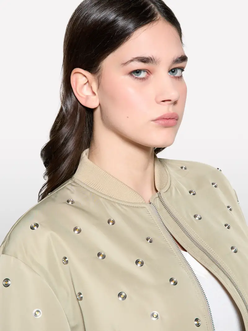 Bomber Over Fit Con Borchie, Donna, Verde Chiaro miniatura 5