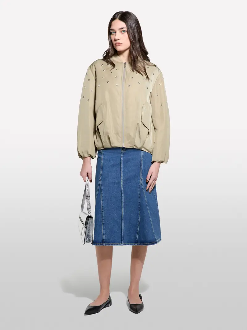 Bomber Over Fit Con Borchie, Donna, Verde Chiaro