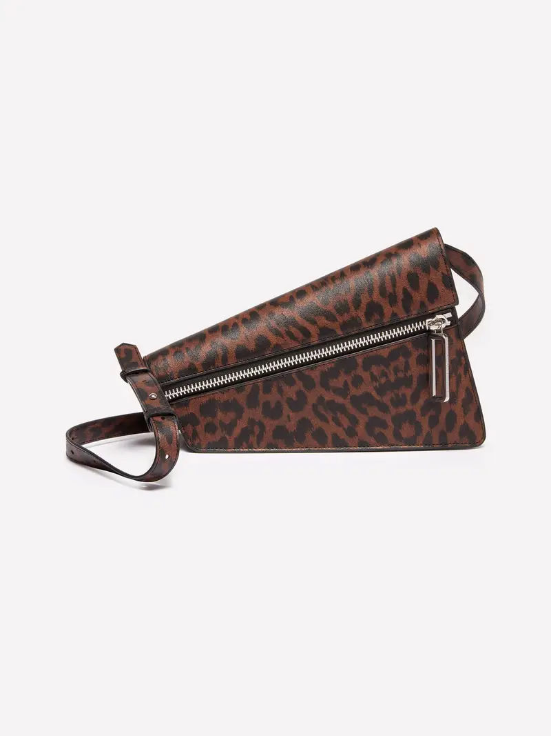 Borsa Asimmetrica Animalier, Donna, Marrone Scuro