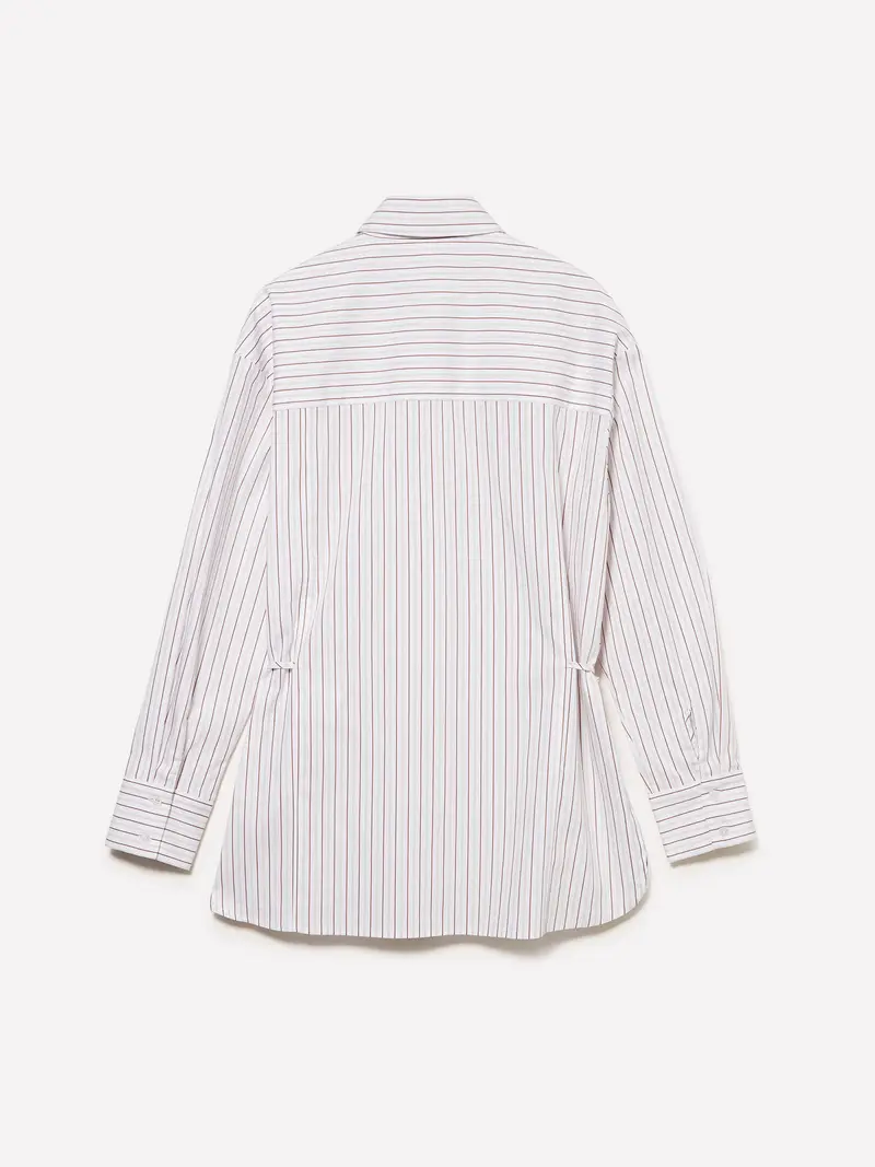 Camicia A Righe Con Laccetti, Donna, Bianco miniatura 2