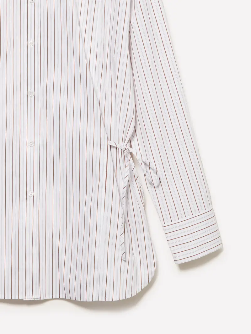 Camicia A Righe Con Laccetti, Donna, Bianco miniatura 3