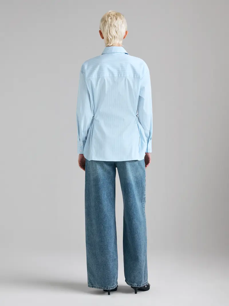 Camicia A Righe Con Laccetti, Donna, Blu Chiaro miniatura 2