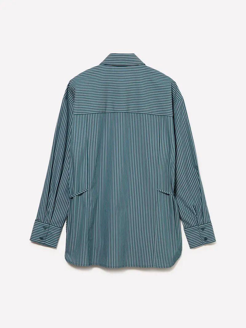 Camicia A Righe Con Laccetti, Donna, Verde Ottanio miniatura 2