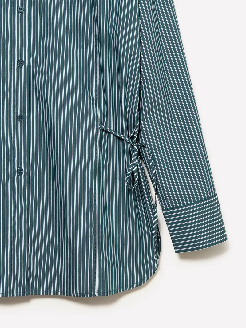 Camicia A Righe Con Laccetti, Donna, Verde Ottanio miniatura 3