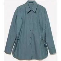 Camicia A Righe Con Laccetti, Donna, Verde Ottanio miniatura 4