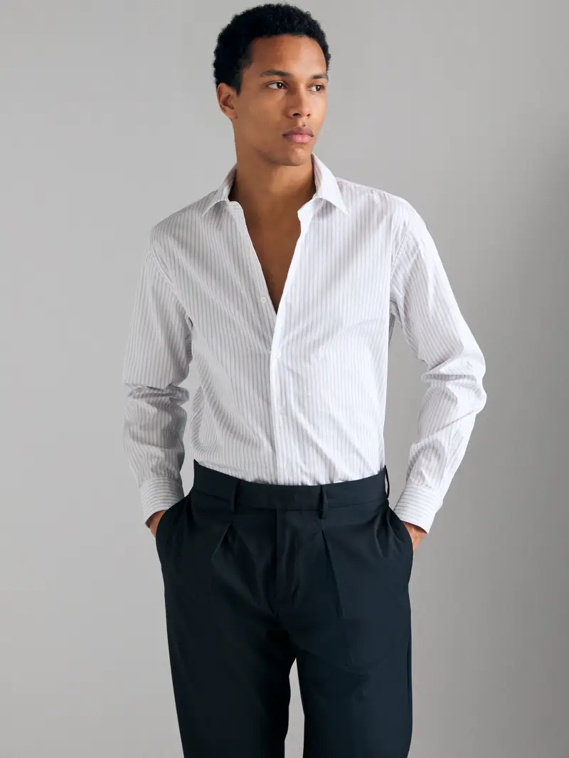 Camicia A Righe, Uomo, Bianco miniatura 3