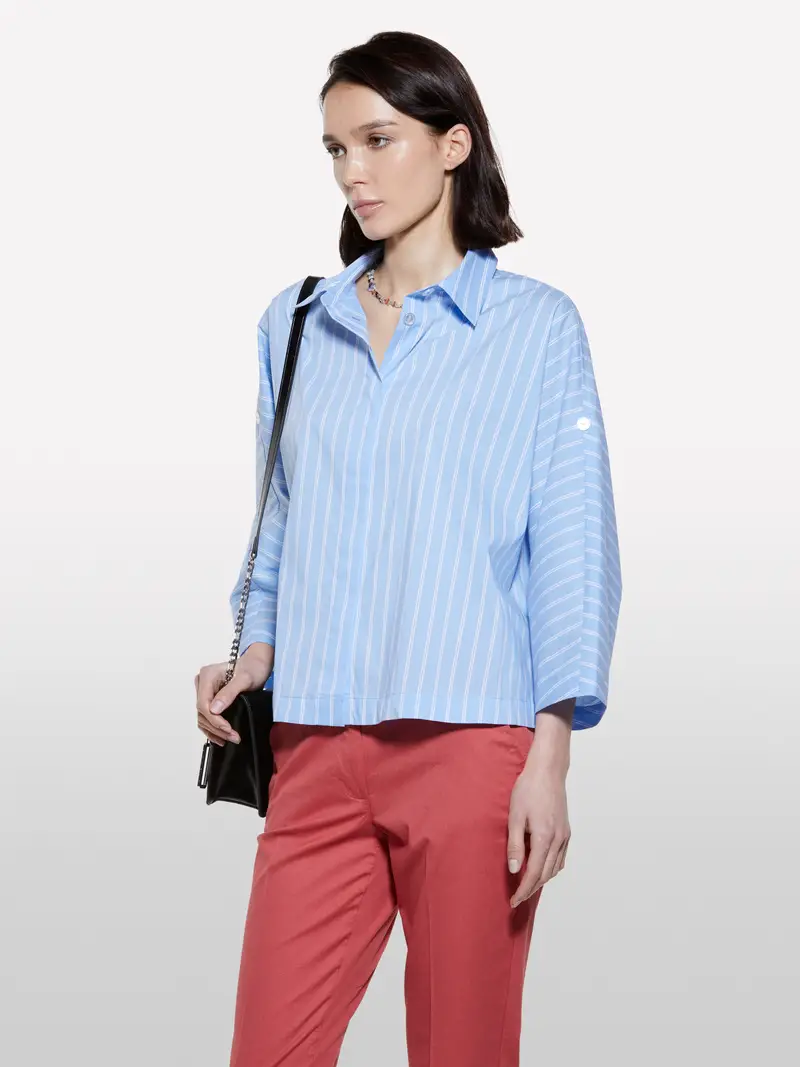 Camicia Azzurra A Righe, Donna, Blu Chiaro miniatura 4