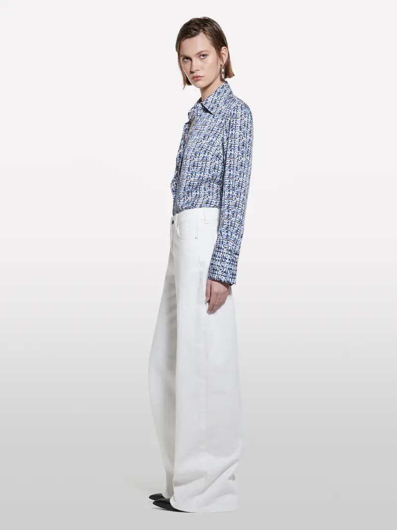 Camicia Blu In Satin Stampato, Donna, Blu miniatura 2