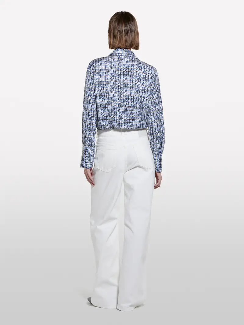 Camicia Blu In Satin Stampato, Donna, Blu miniatura 3