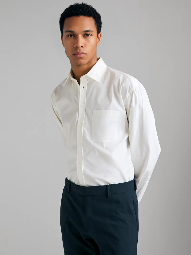 Camicia Con Tasca, Uomo, Bianco Panna miniatura 3