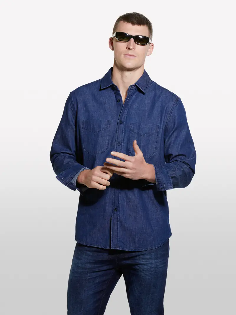 Camicia Di Jeans Blu Scuro Regular Fit, Uomo, Blu Scuro miniatura 4