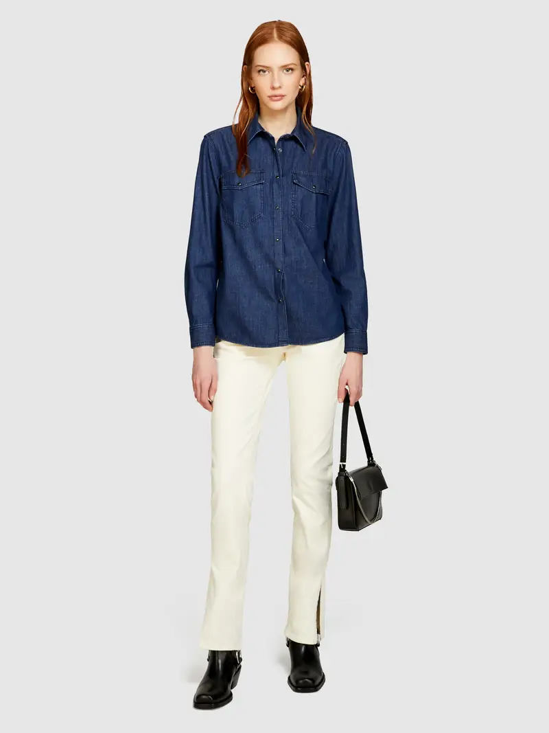 Camicia Di Jeans Comfort Fit, Donna, Blu Scuro