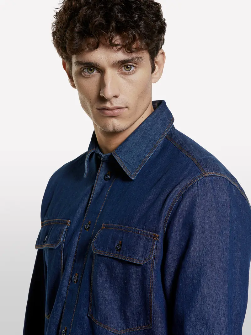 Camicia Di Jeans Regular Fit, Uomo, Blu Scuro miniatura 4