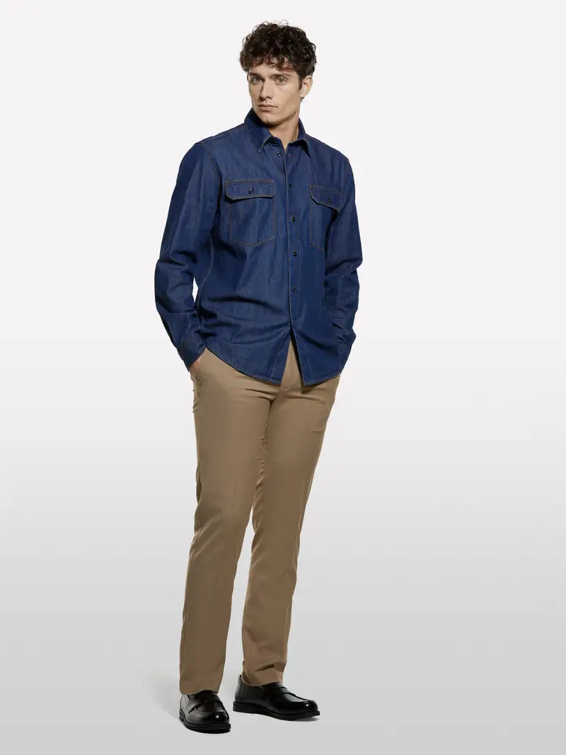 Camicia Di Jeans Regular Fit, Uomo, Blu Scuro