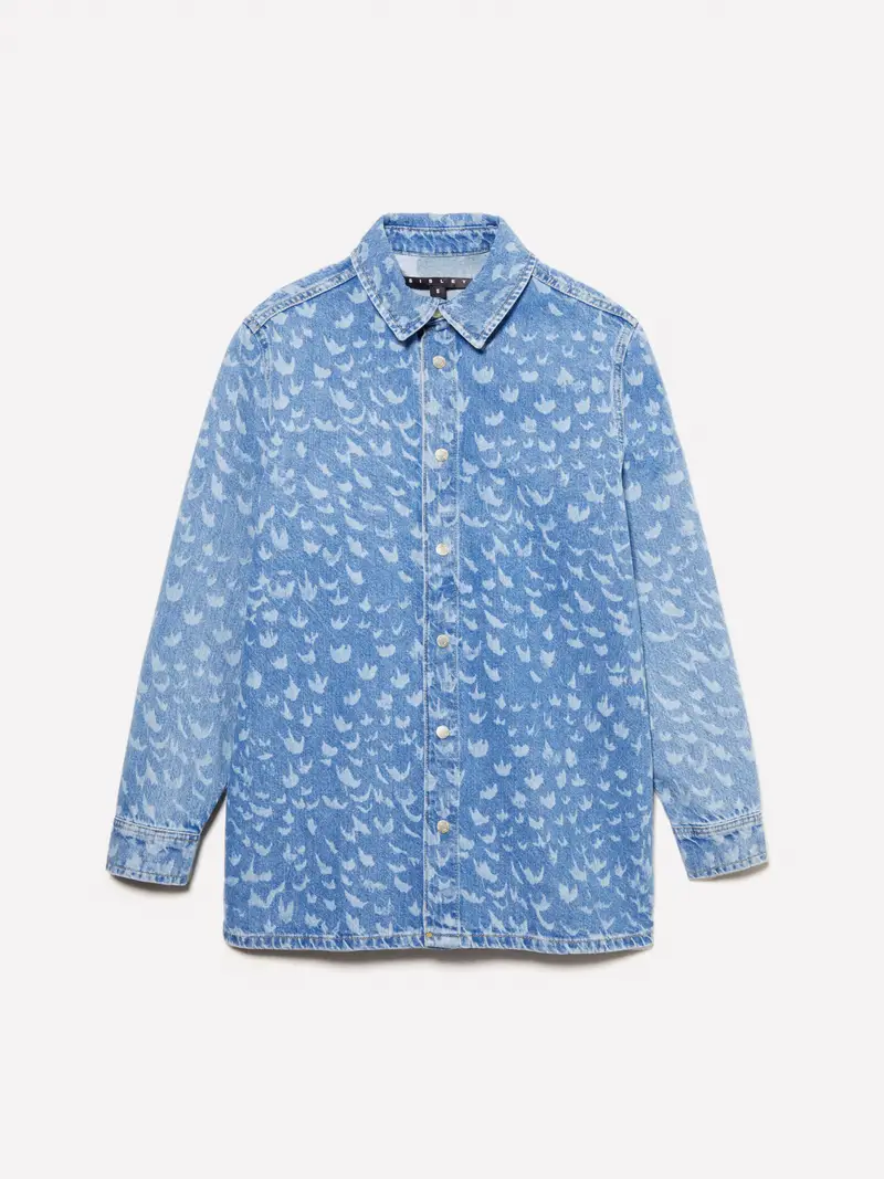 Camicia Di Jeans Stampata, Donna, Blu Chiaro miniatura 5