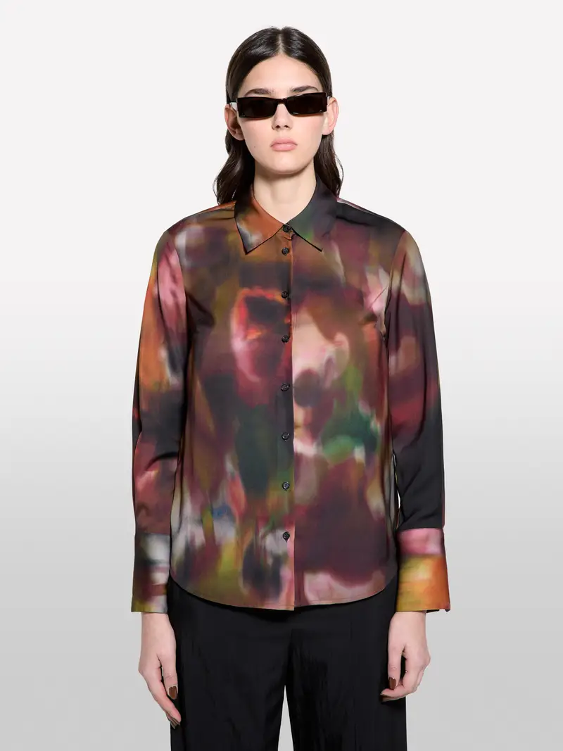 Camicia In Satin Stampato, Donna, Multicolore miniatura 4