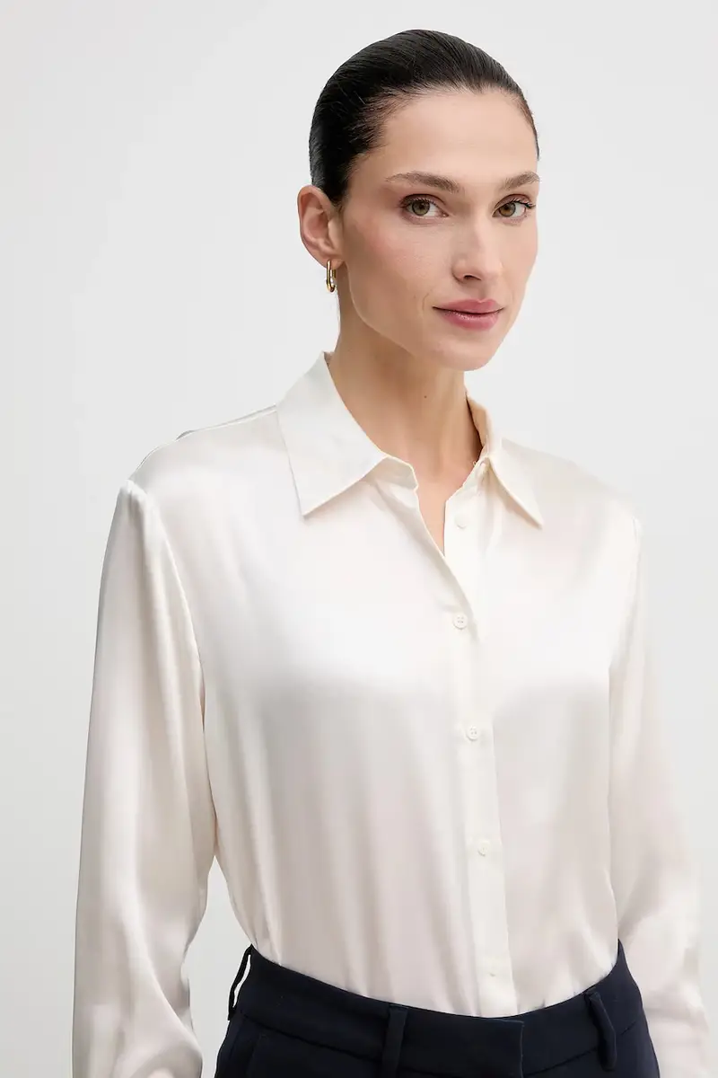 camicia in seta colore grigio 5LZMLQ05E Beige miniatura 4