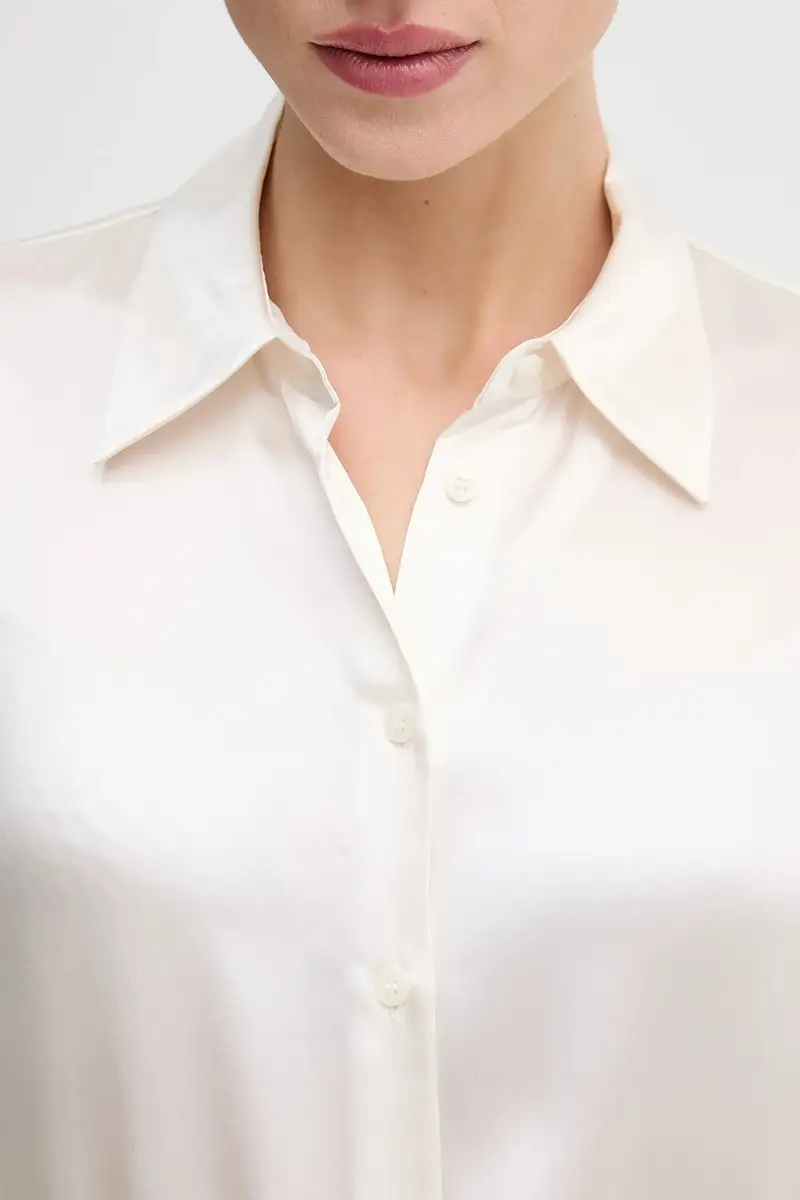 camicia in seta colore grigio 5LZMLQ05E Beige miniatura 5