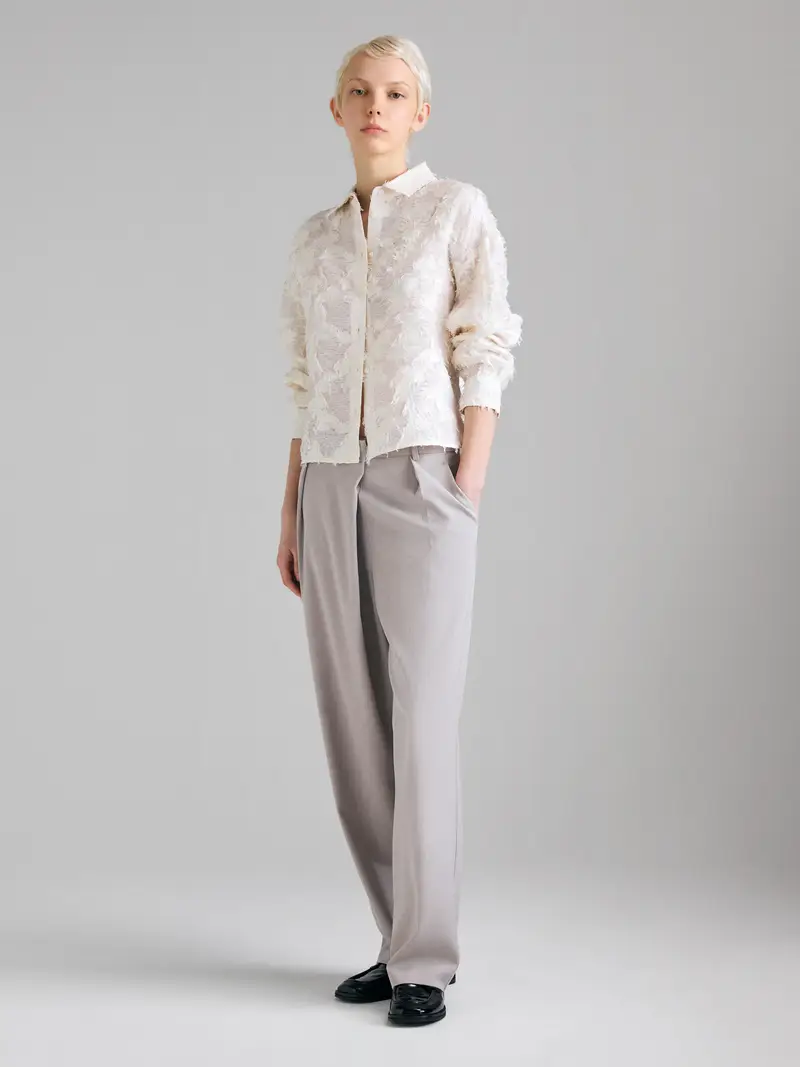 Camicia Jacquard, Donna, Bianco Panna