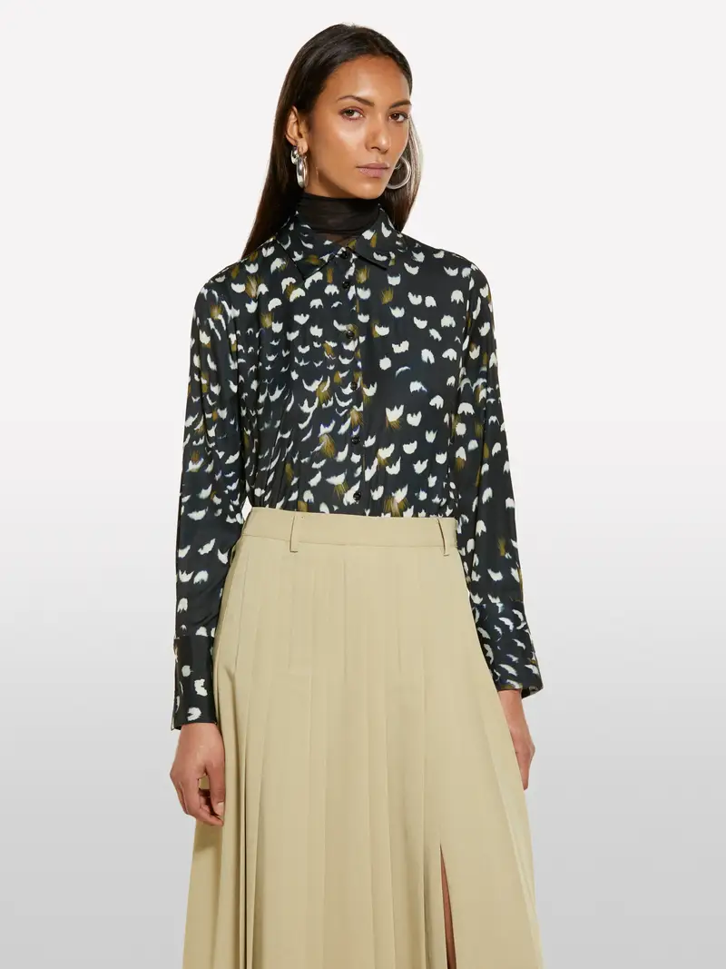 Camicia Nera In Satin Stampato, Donna, Nero miniatura 4