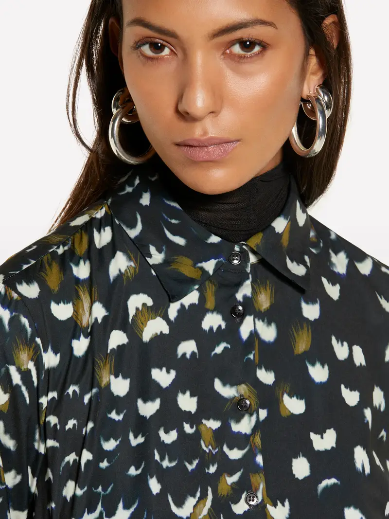 Camicia Nera In Satin Stampato, Donna, Nero miniatura 5