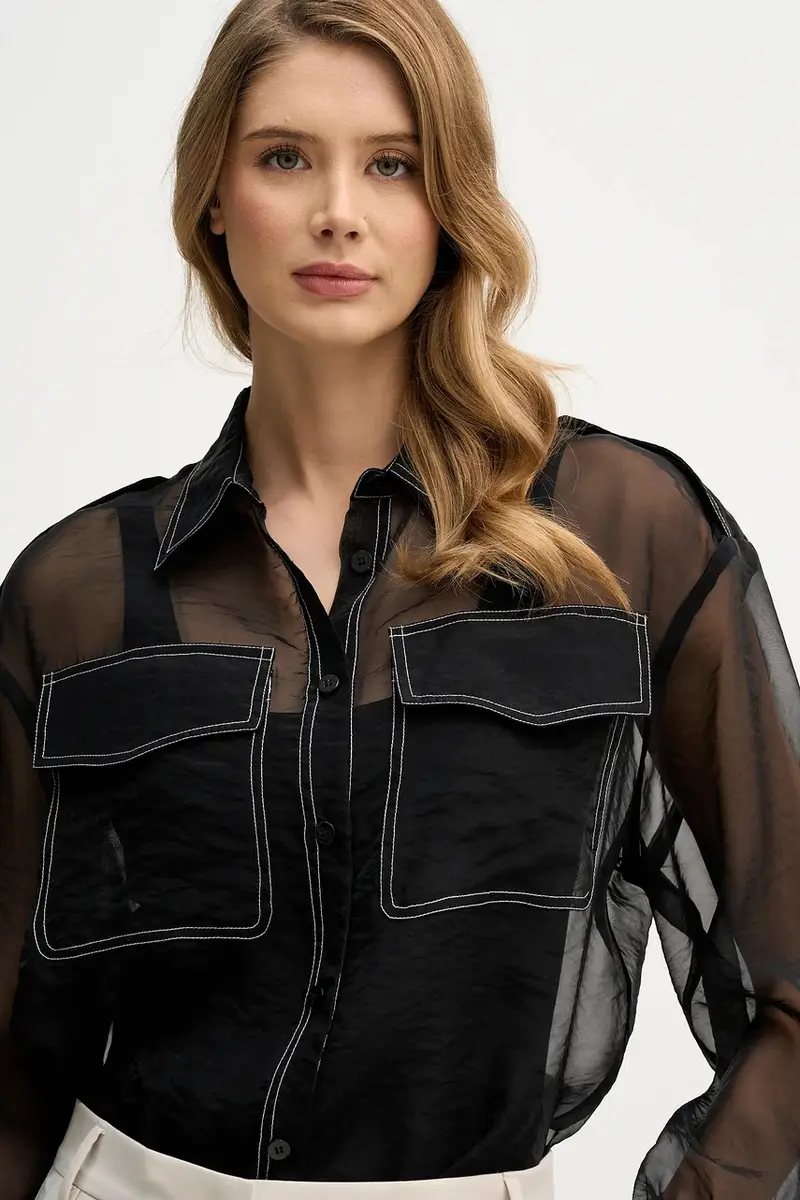 Sisley Maglia nera con taglio largo miniatura 4