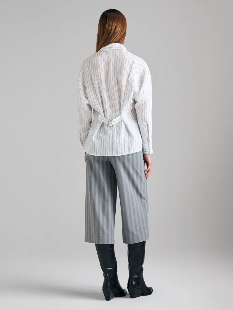 Camicia Rigata Con Fibbia, Donna, Blu Chiaro miniatura 2