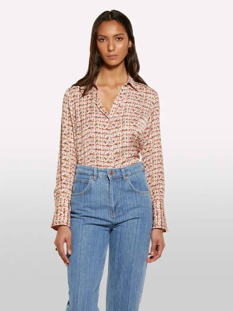 Camicia Rosa In Satin Stampato, Donna, Multicolore miniatura 4