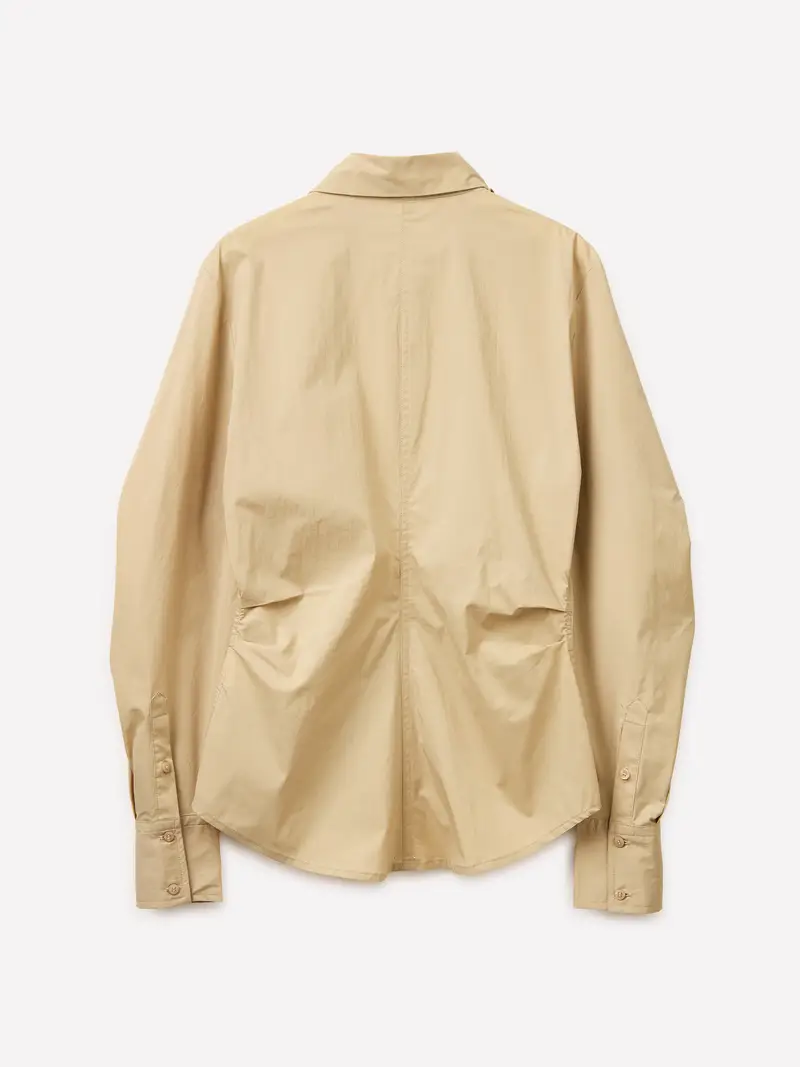 Camicia Slim Fit Con Arriccio, Donna, Beige miniatura 2