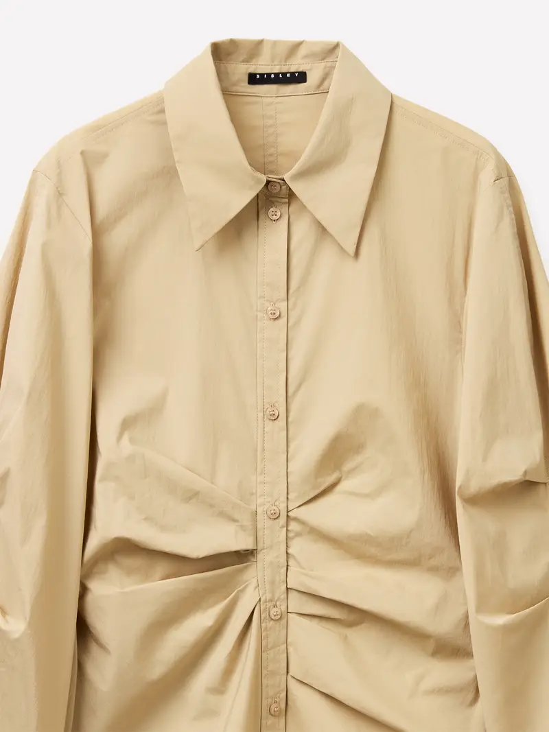 Camicia Slim Fit Con Arriccio, Donna, Beige miniatura 3