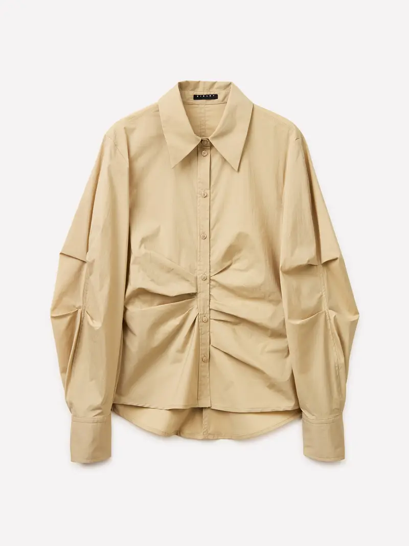 Camicia Slim Fit Con Arriccio, Donna, Beige