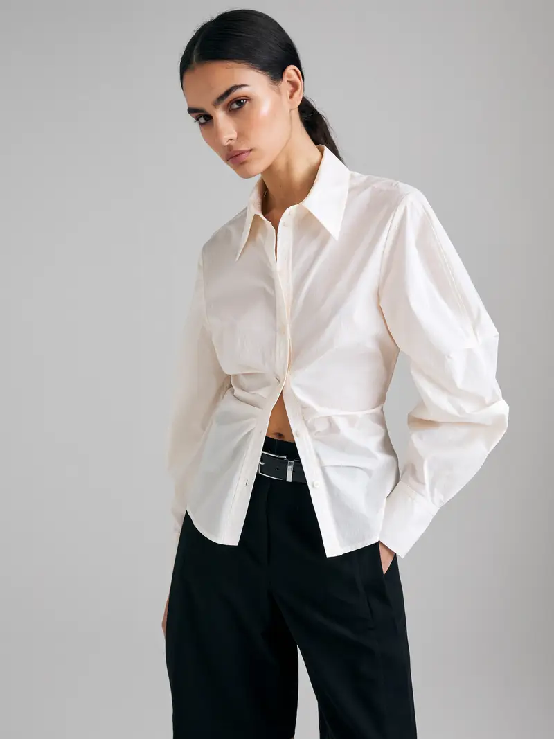 Camicia Slim Fit Con Pinces, Donna, Bianco Panna miniatura 3