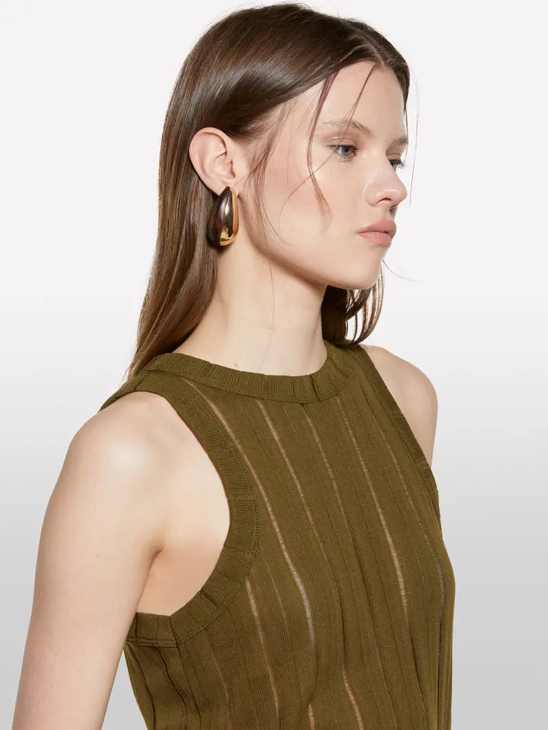 Canotta Verde Militare Slim Fit A Costine, Donna, Verde Militare miniatura 5