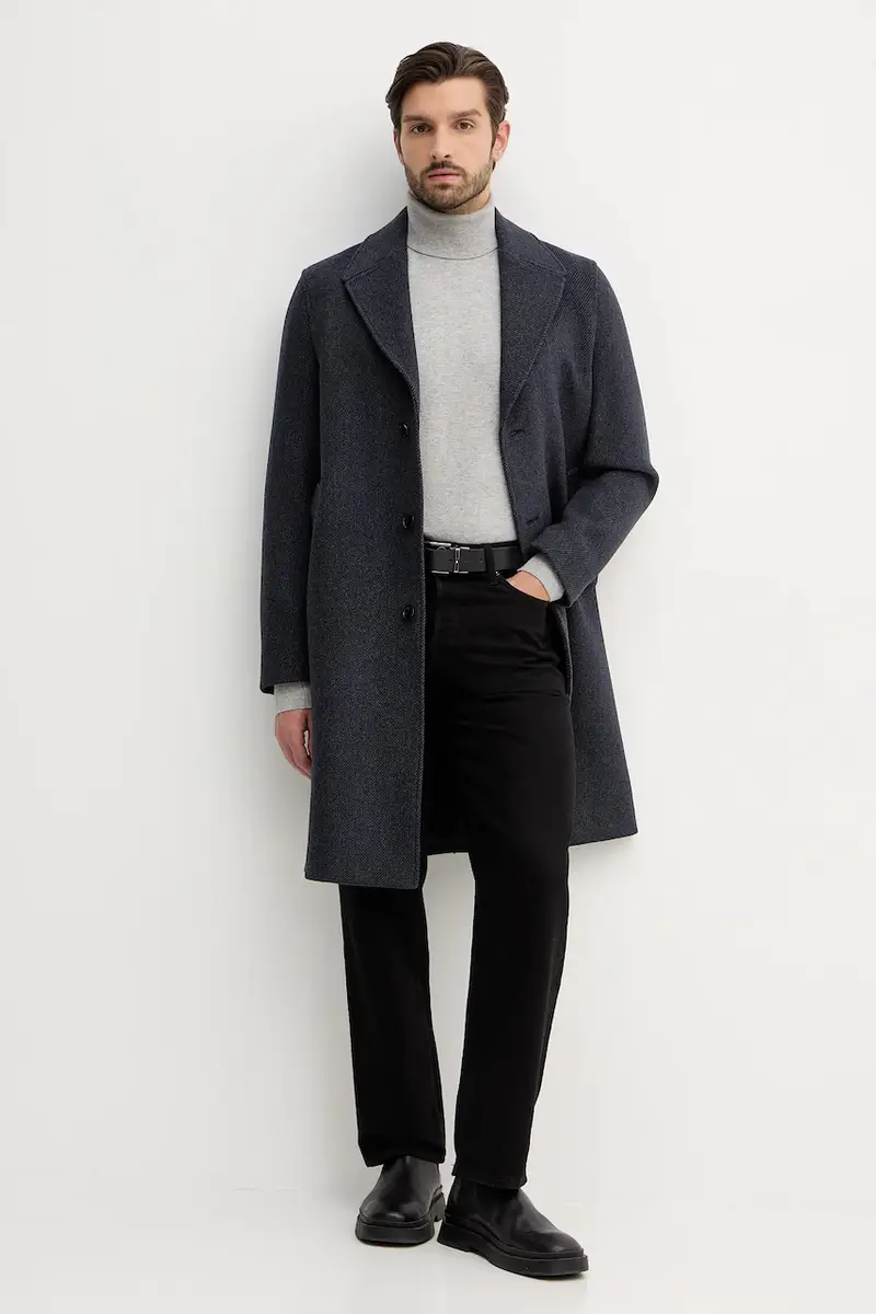 cappotto con lana colore blu navy 2UHZSN044 miniatura 2