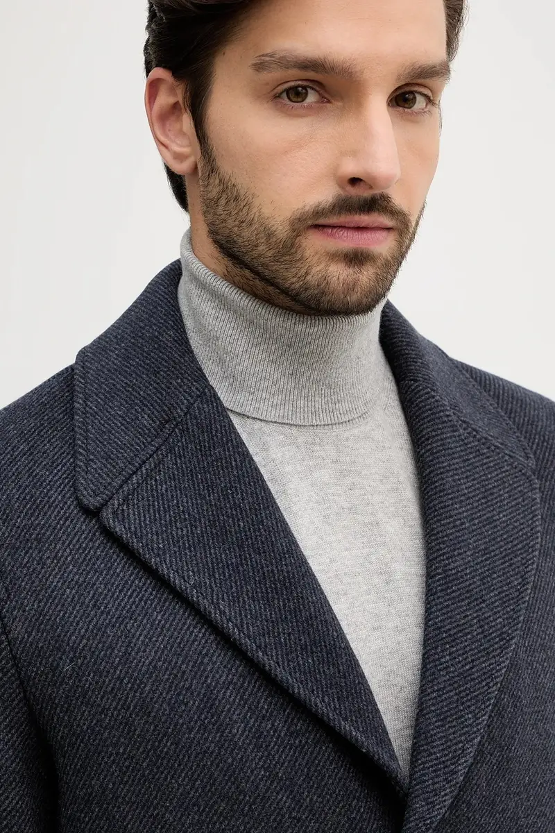 cappotto con lana colore blu navy 2UHZSN044 miniatura 4