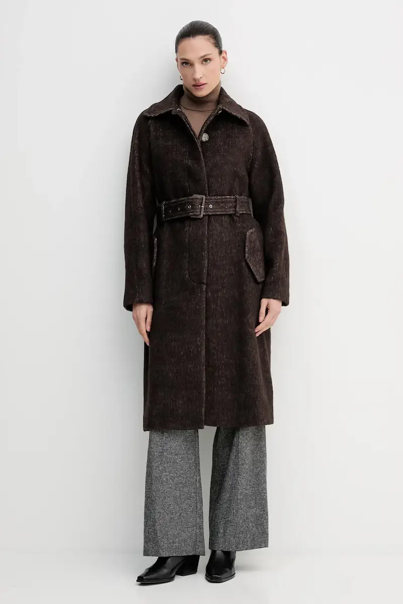 cappotto con lana colore marrone 21FKLN06C miniatura 2