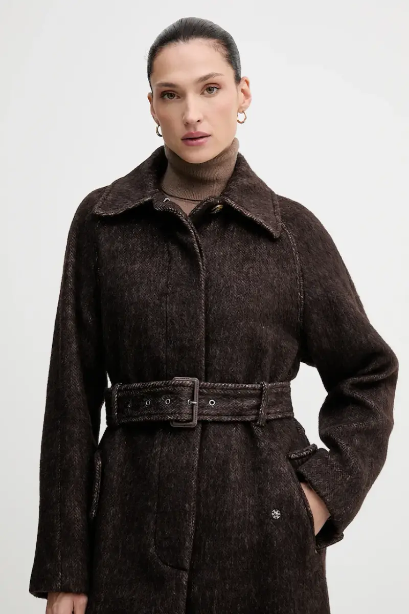 cappotto con lana colore marrone 21FKLN06C miniatura 4