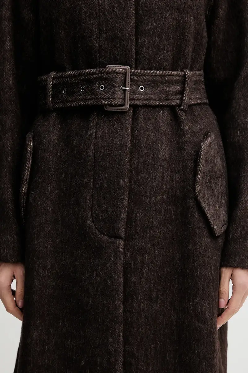 cappotto con lana colore marrone 21FKLN06C miniatura 5