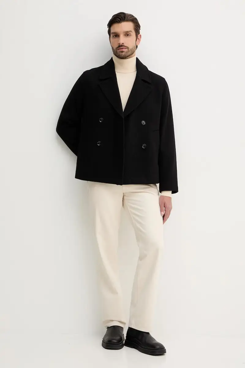 cappotto con lana colore nero 2FCASN04A miniatura 2