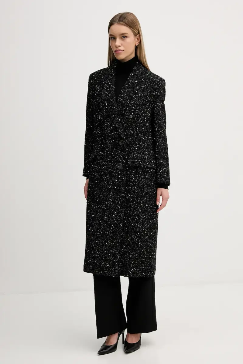 cappotto con lana Nero miniatura 2