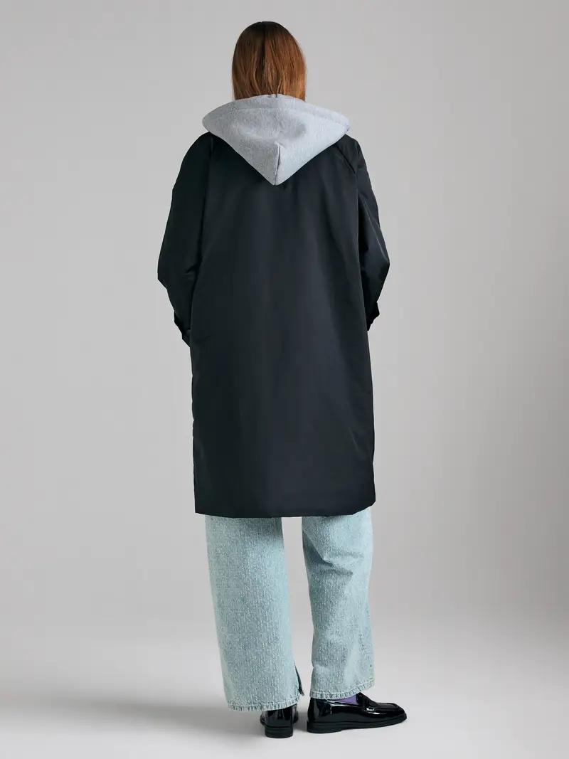 Cappotto Imbottito Con Cappuccio, Donna, Nero miniatura 2