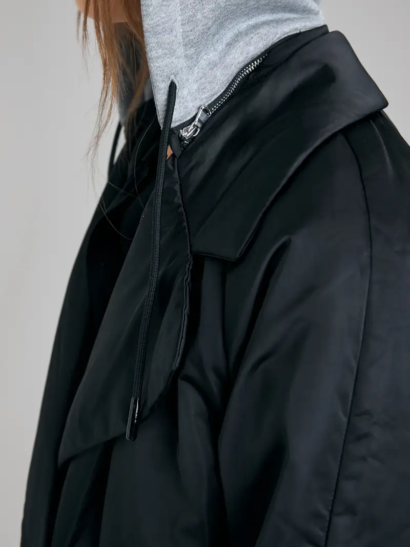 Cappotto Imbottito Con Cappuccio, Donna, Nero miniatura 4